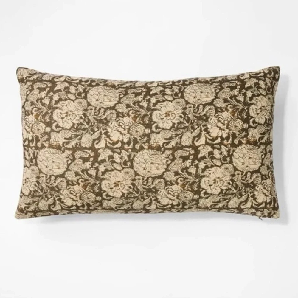 Set of 2 Studio McGee Threshold Brown & Cream Floral Accent Pillow covers 14x24
